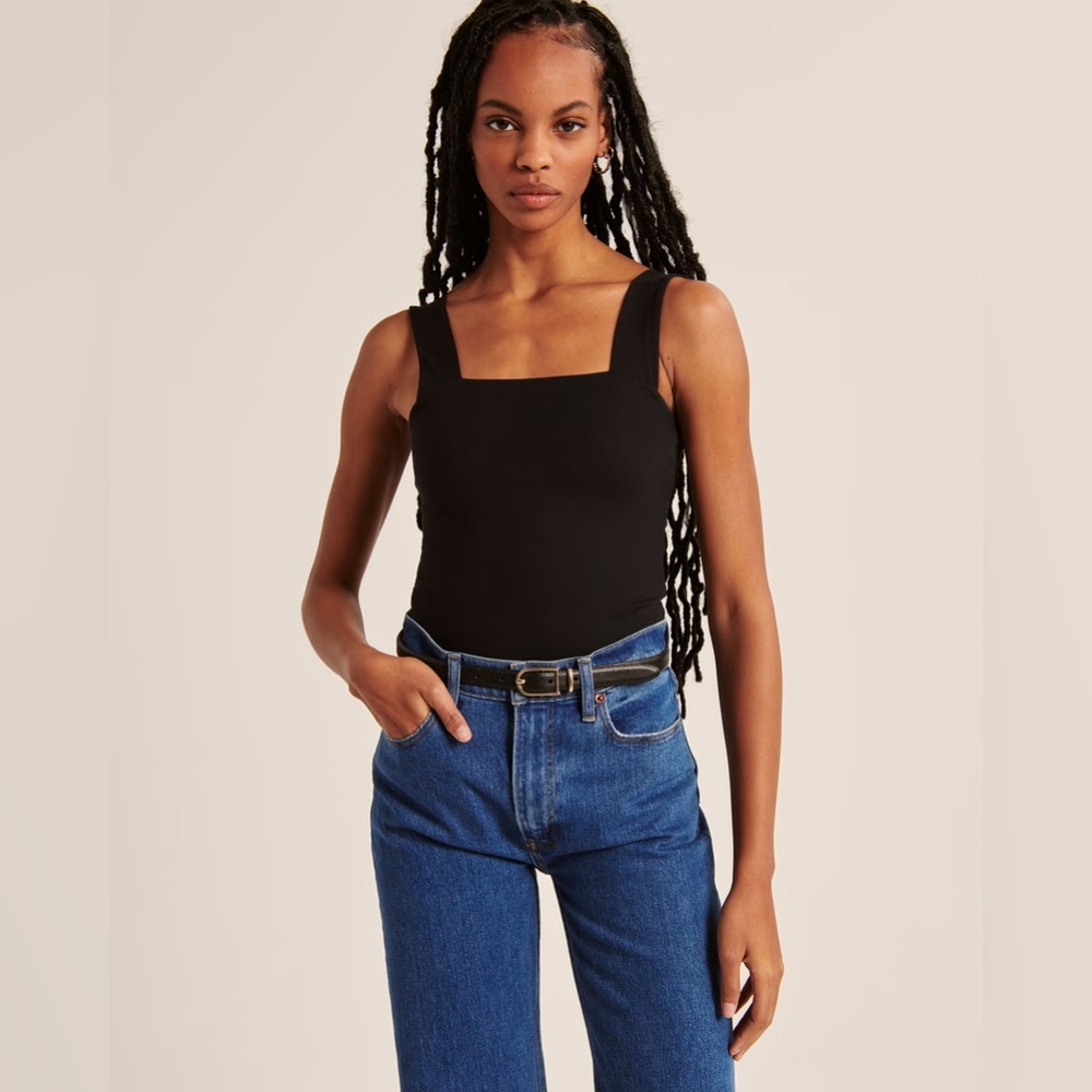 Abercrombie Double-Layered Seamless Fabric Squareneck Bodysuit in Black